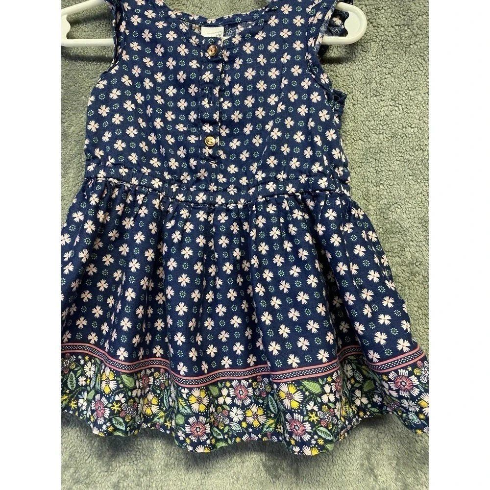 Carter's Baby Girl's Navy Blue Pink  Floral Cap Sleeve  Casual Dress 12months